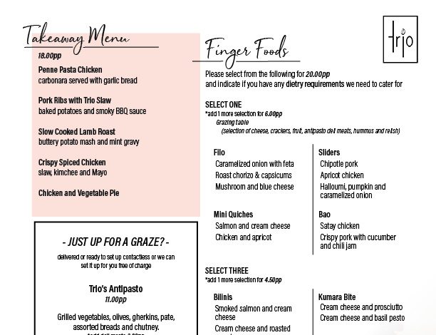 Trio Takeaway Menu