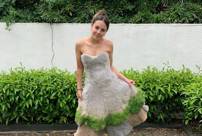 Wool dress modelled