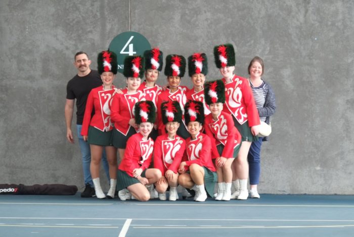 Westlake Marching team plus Coach Jaen Bosch and Manager Sarah Woodward (WGHS teacher)