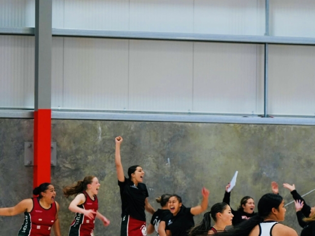 NZSS Netball 3 - Team jumping for Joy over Avondale Win