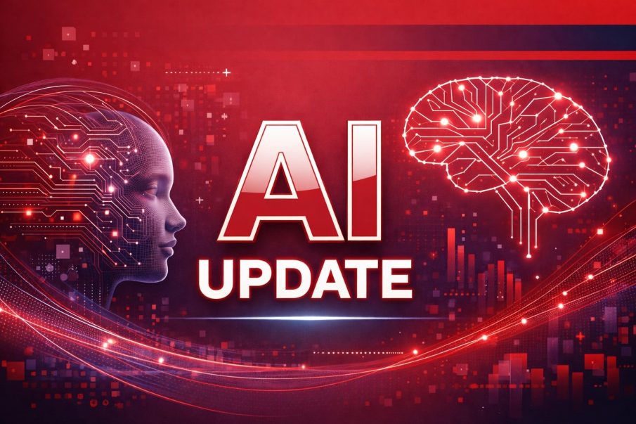 AI update banner with digital elements