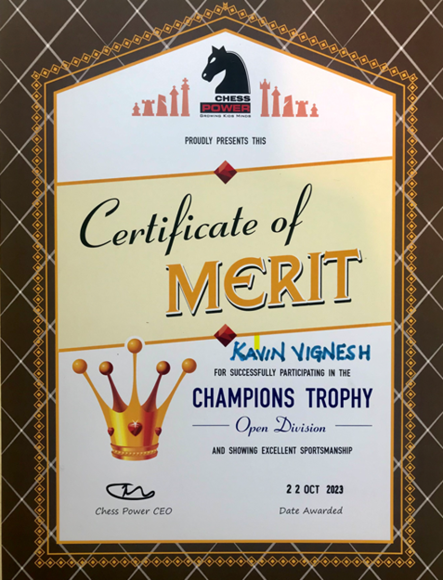 Kavin Vignesh chess award