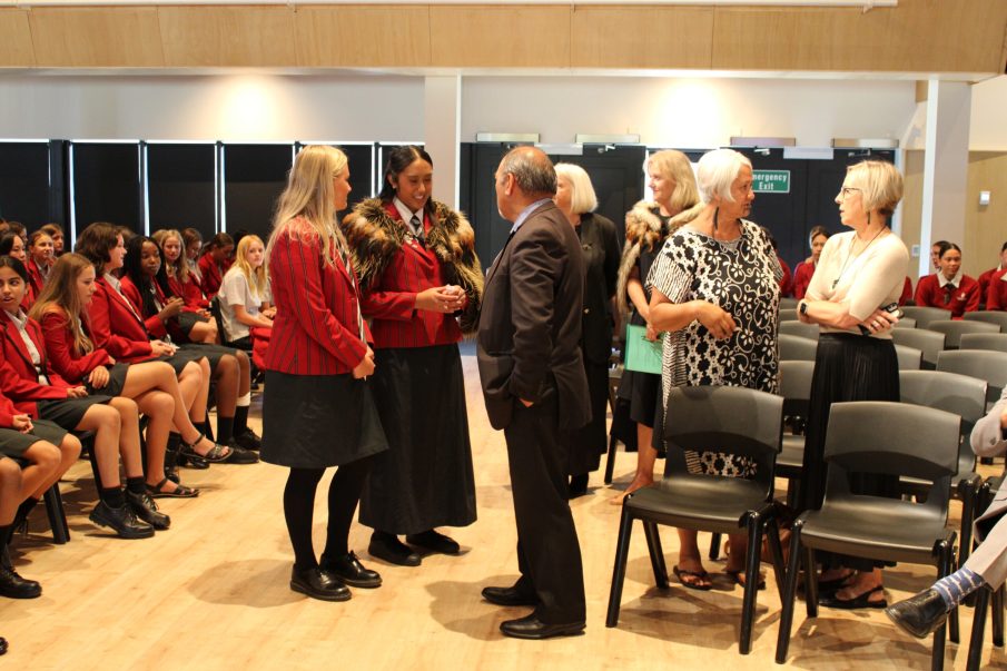 School kaumatua Jerry Norman speaking to our Head and Deputy Head Prefects.