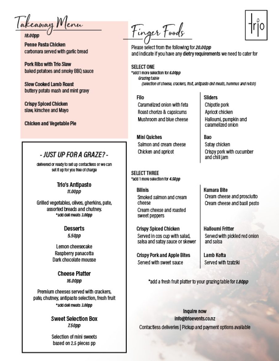 Trio Takeaway Menu