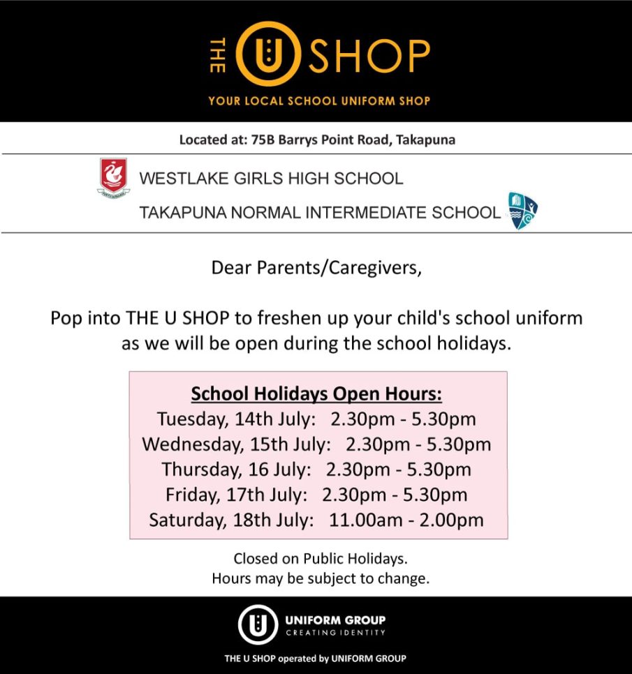 UNIFORM SHOP OPENING HOURS