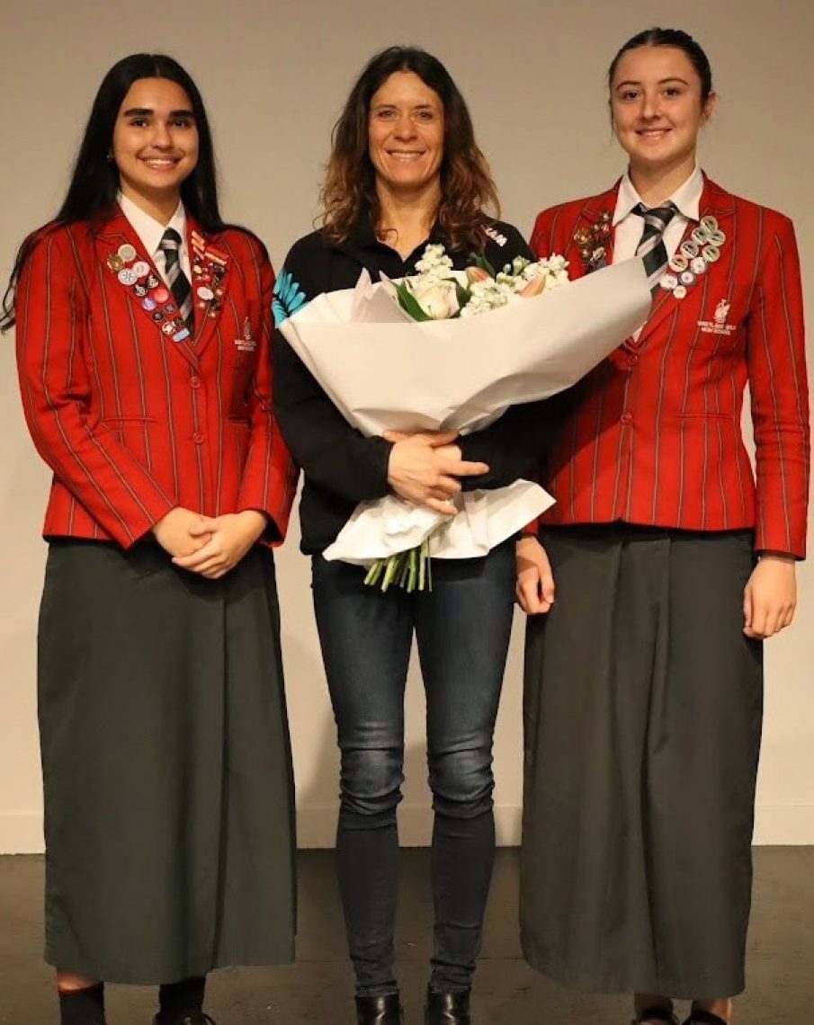 Head Prefect Dorsa Jahedi & Deputy Head Prefect Charlotte Mawston joined by Jo Aleh